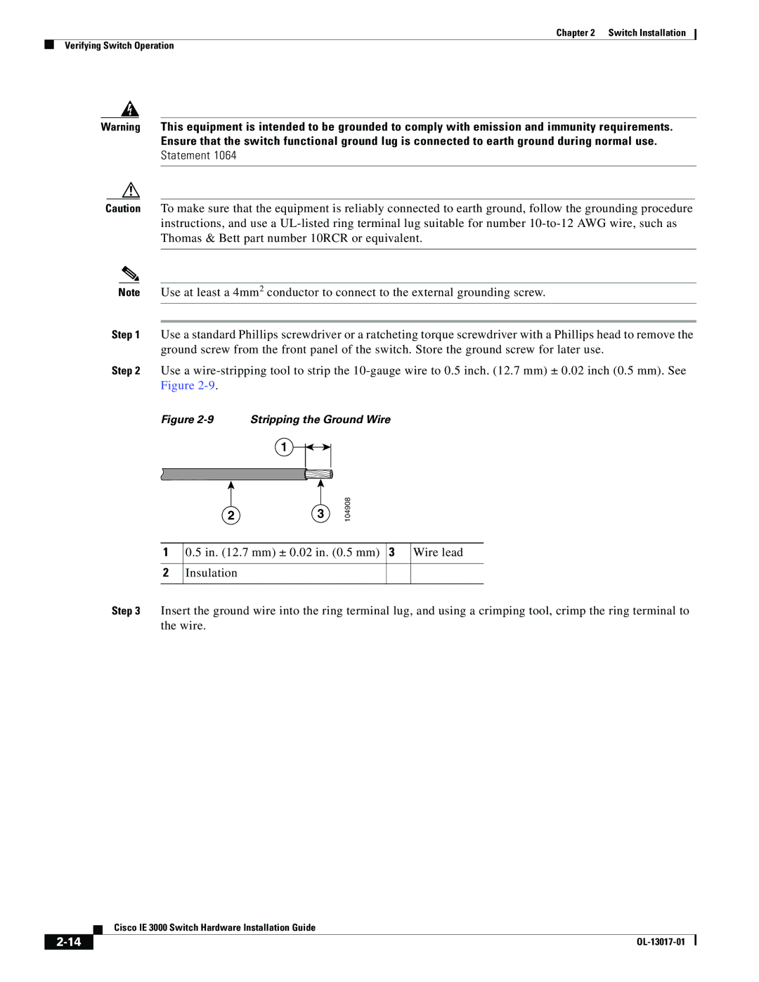 Cisco Systems IEM30004PC, IE 3000 Series manual Stripping the Ground Wire 