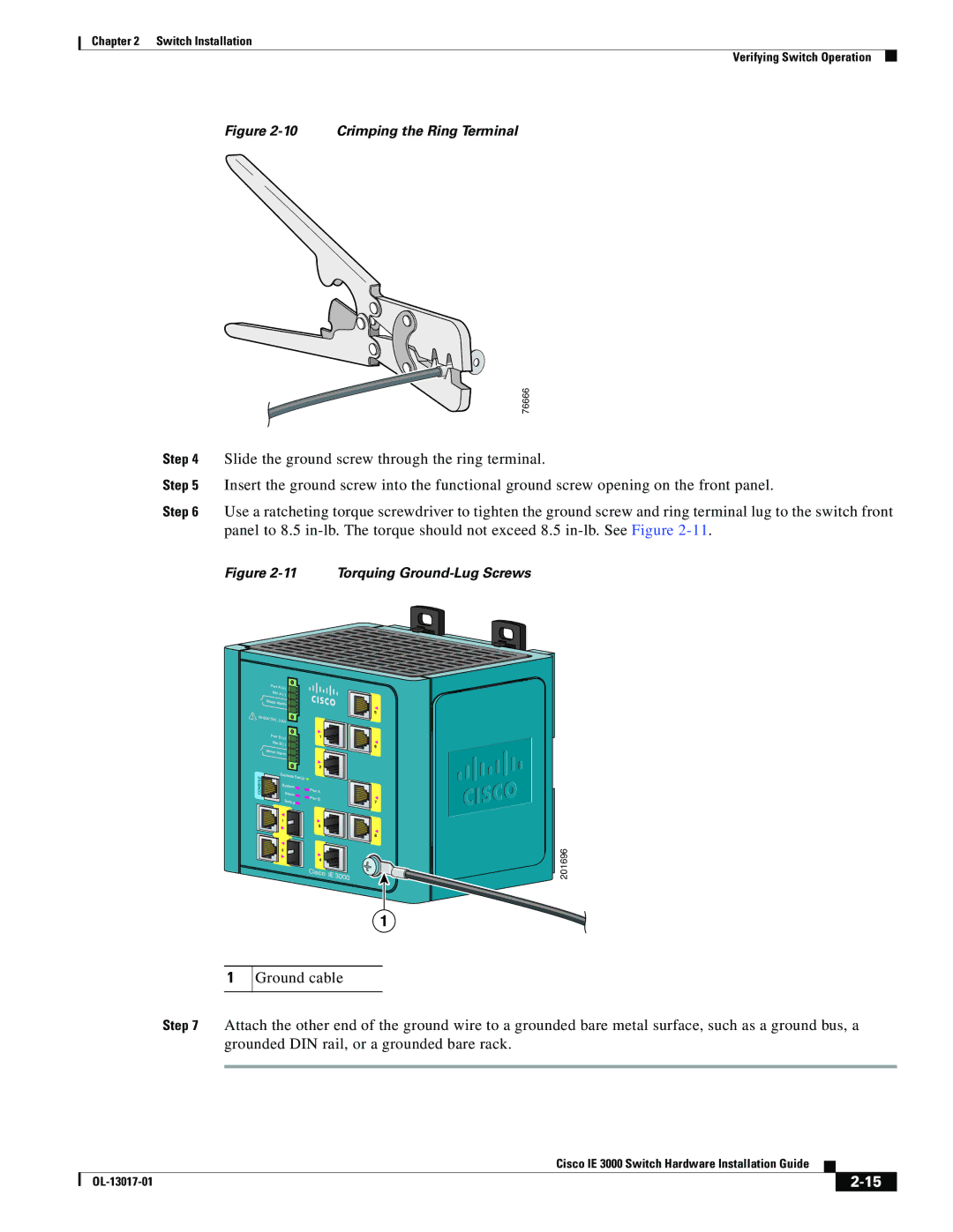 Cisco Systems IE 3000 Series, IEM30004PC manual Slide the ground screw through the ring terminal 