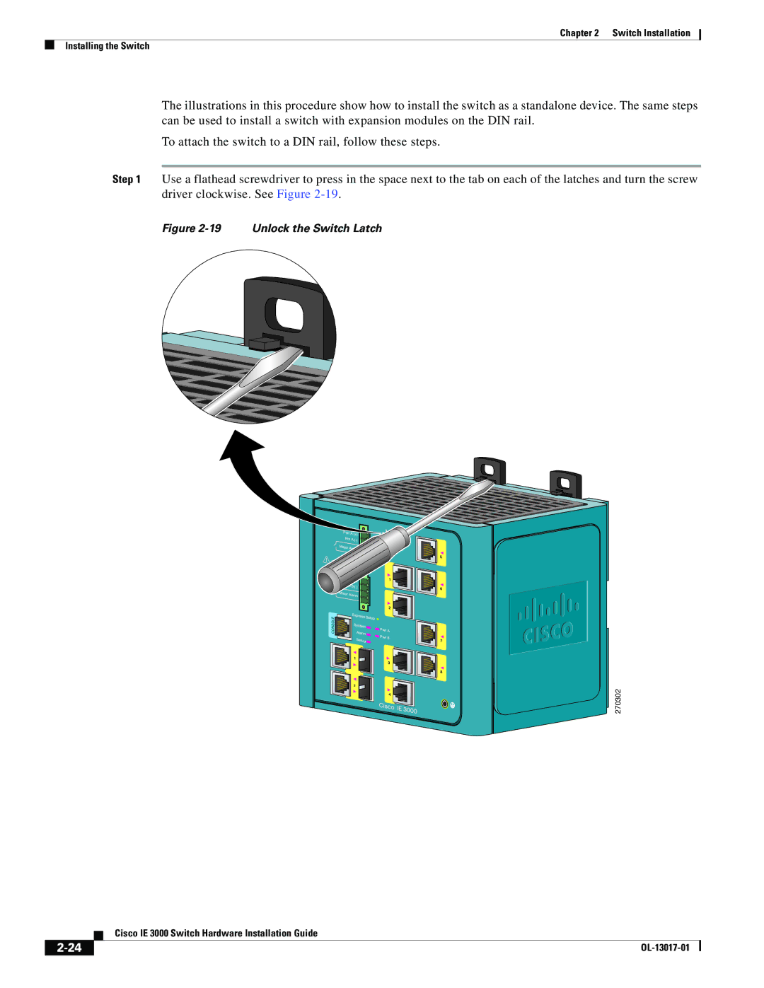 Cisco Systems IEM30004PC, IE 3000 Series manual Unlock the Switch Latch 