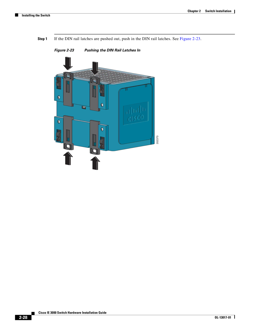 Cisco Systems IEM30004PC, IE 3000 Series manual Pushing the DIN Rail Latches 