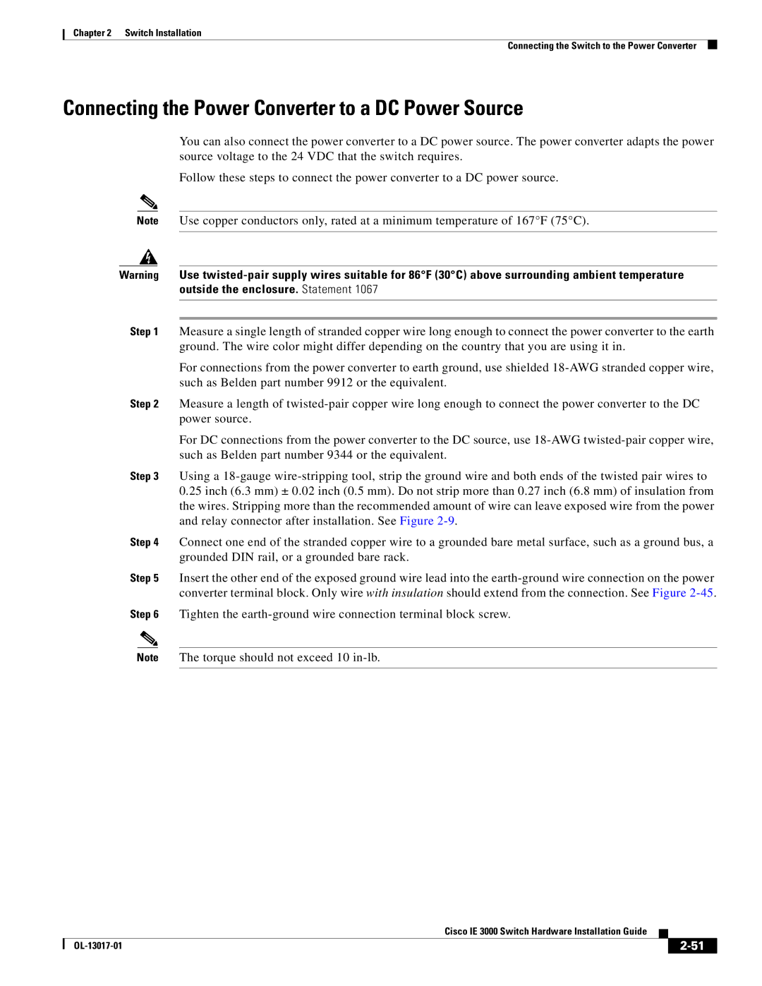 Cisco Systems IE 3000 Series, IEM30004PC manual Connecting the Power Converter to a DC Power Source 