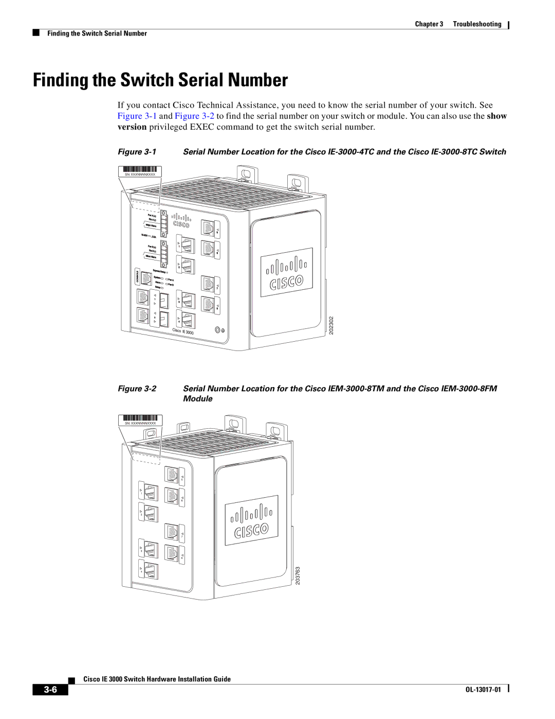 Cisco Systems IEM30004PC, IE 3000 Series manual Finding the Switch Serial Number 