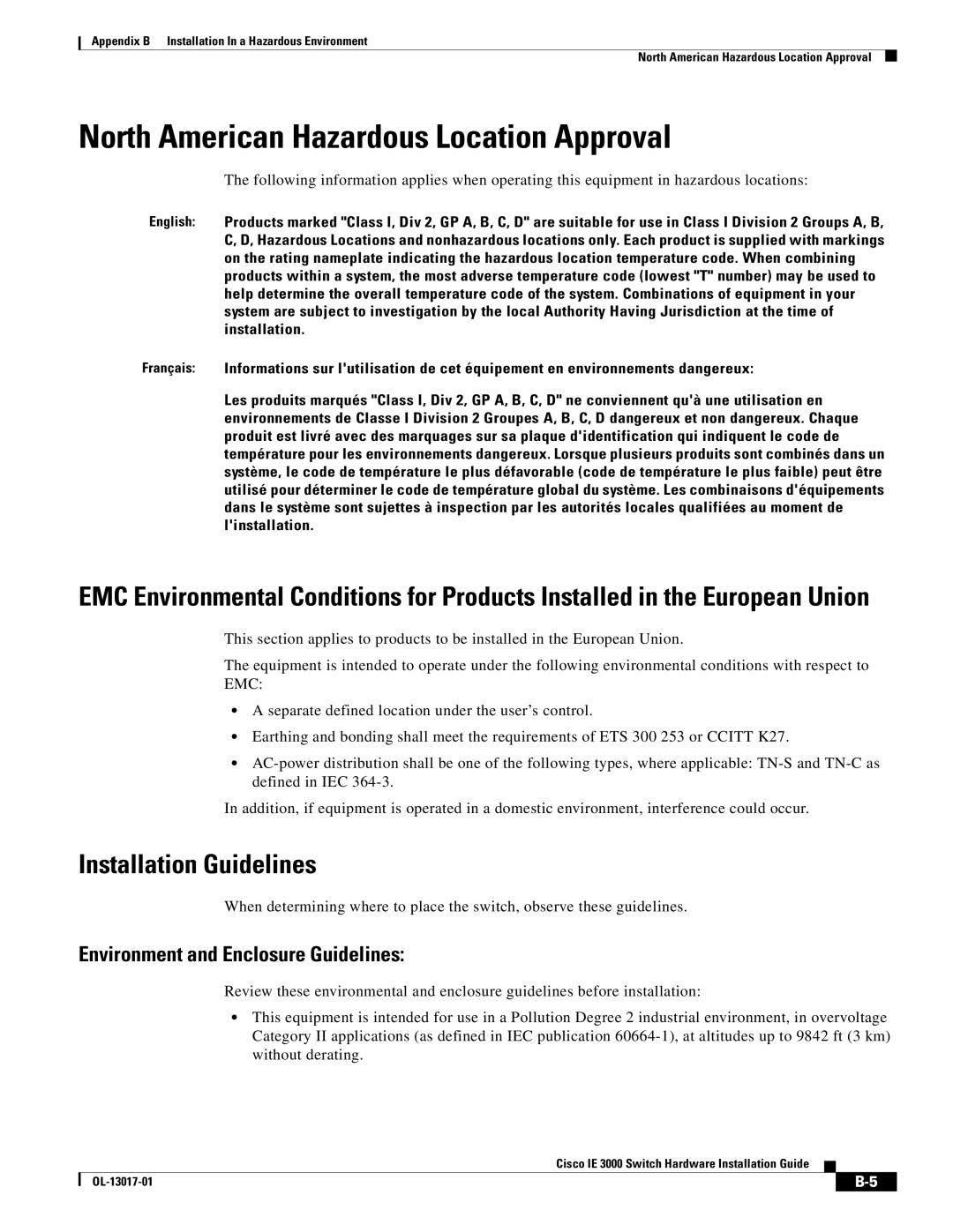 Cisco Systems IE 3000 Series, IEM30004PC manual North American Hazardous Location Approval, Installation Guidelines 