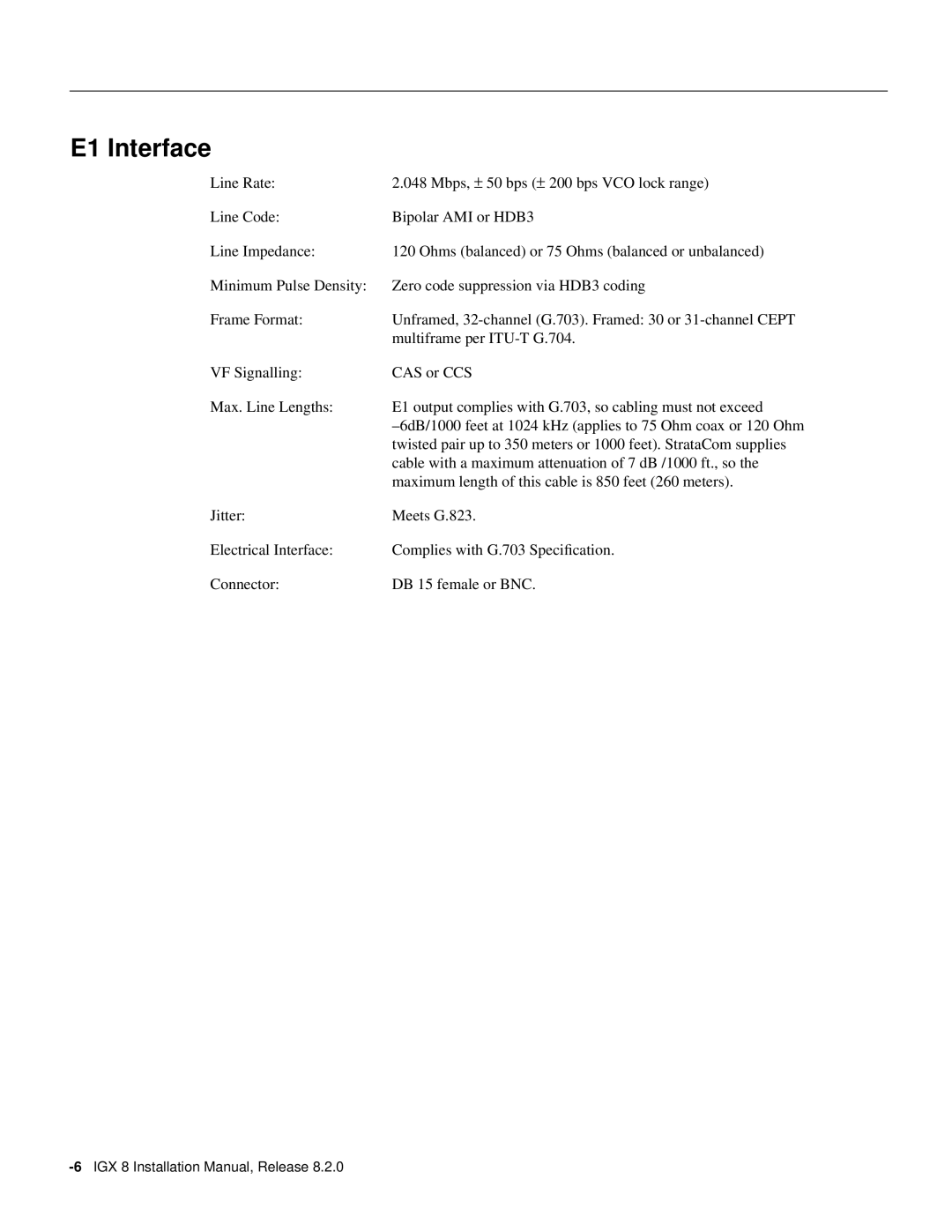 Cisco Systems appendix E1 Interface, IGX 8 Installation Manual, Release 