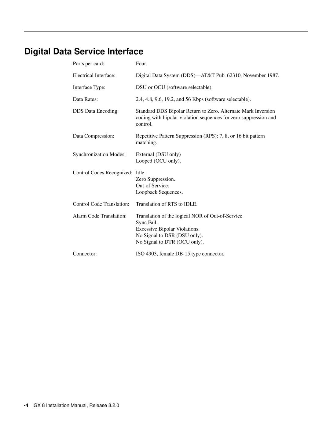 Cisco Systems IGX 8 appendix Digital Data Service Interface 