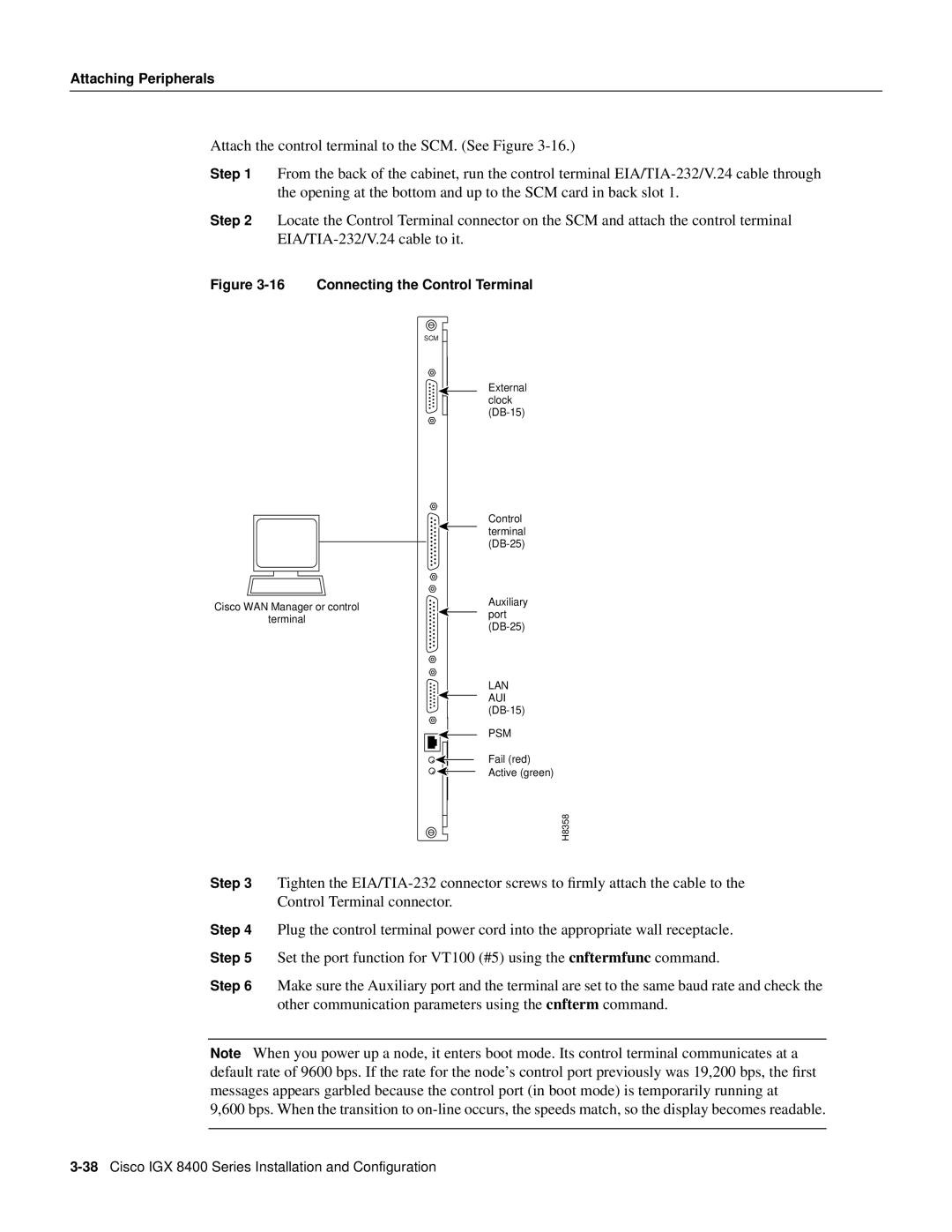 Cisco Systems IGX 8400 Series manual Attach the control terminal to the SCM. See Figure 