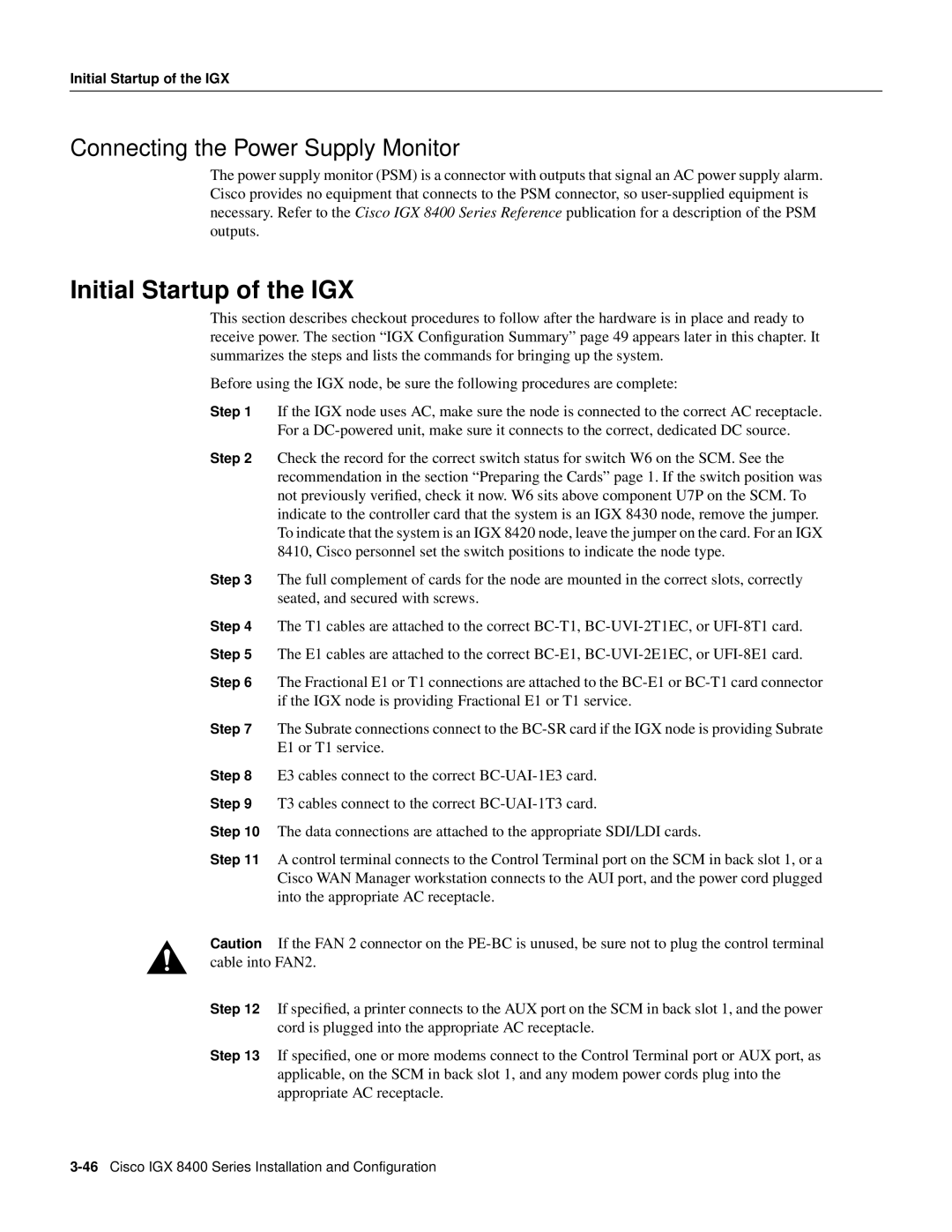 Cisco Systems IGX 8400 Series manual Initial Startup of the IGX, Connecting the Power Supply Monitor 