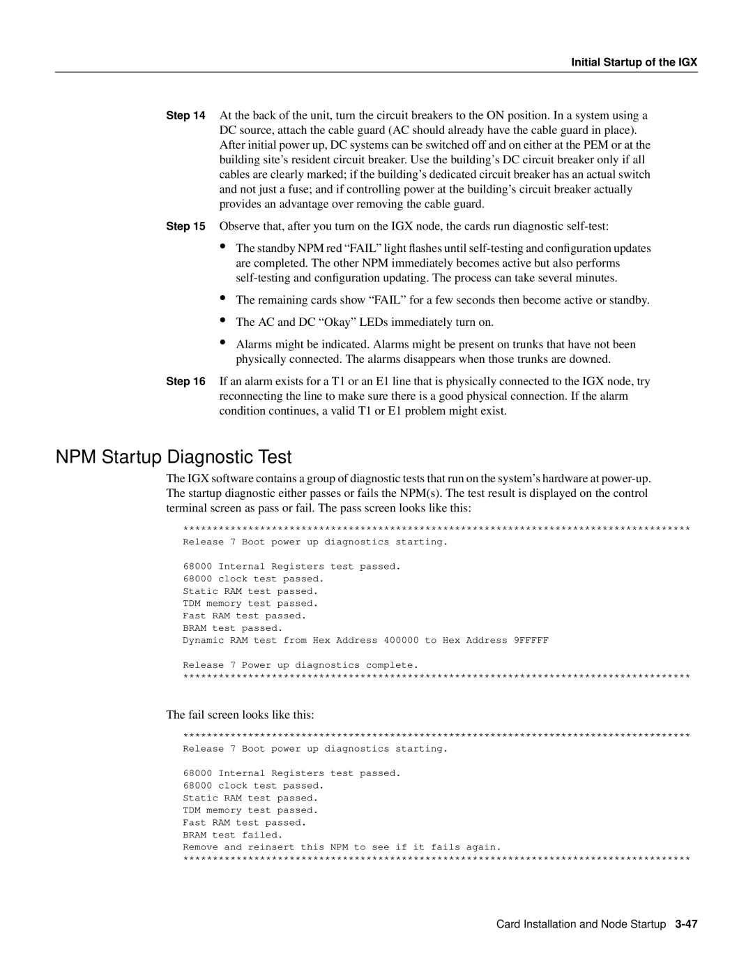 Cisco Systems IGX 8400 Series manual NPM Startup Diagnostic Test 