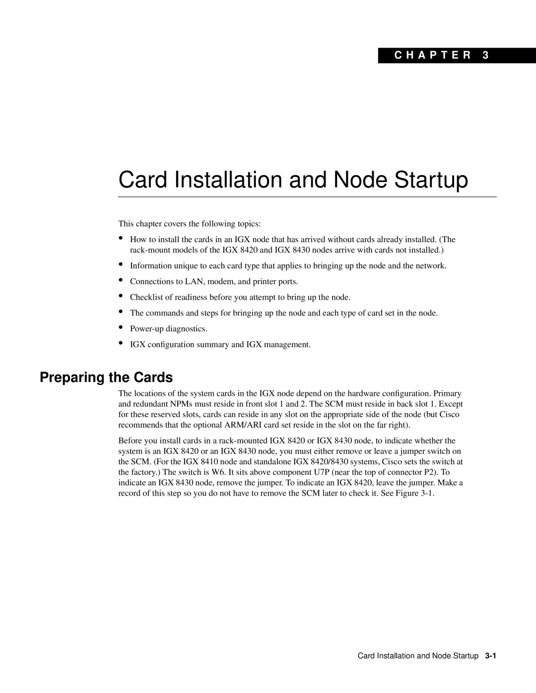 Cisco Systems IGX 8400 Series manual Card Installation and Node Startup, Preparing the Cards 