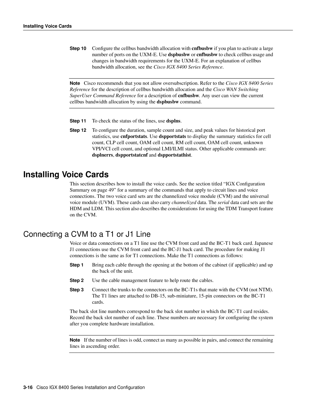 Cisco Systems IGX 8400 Series manual Installing Voice Cards, Connecting a CVM to a T1 or J1 Line 