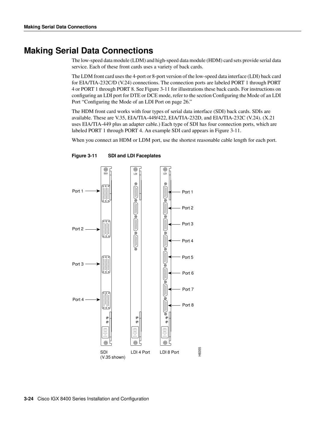 Cisco Systems IGX 8400 Series manual Making Serial Data Connections, SDI and LDI Faceplates 