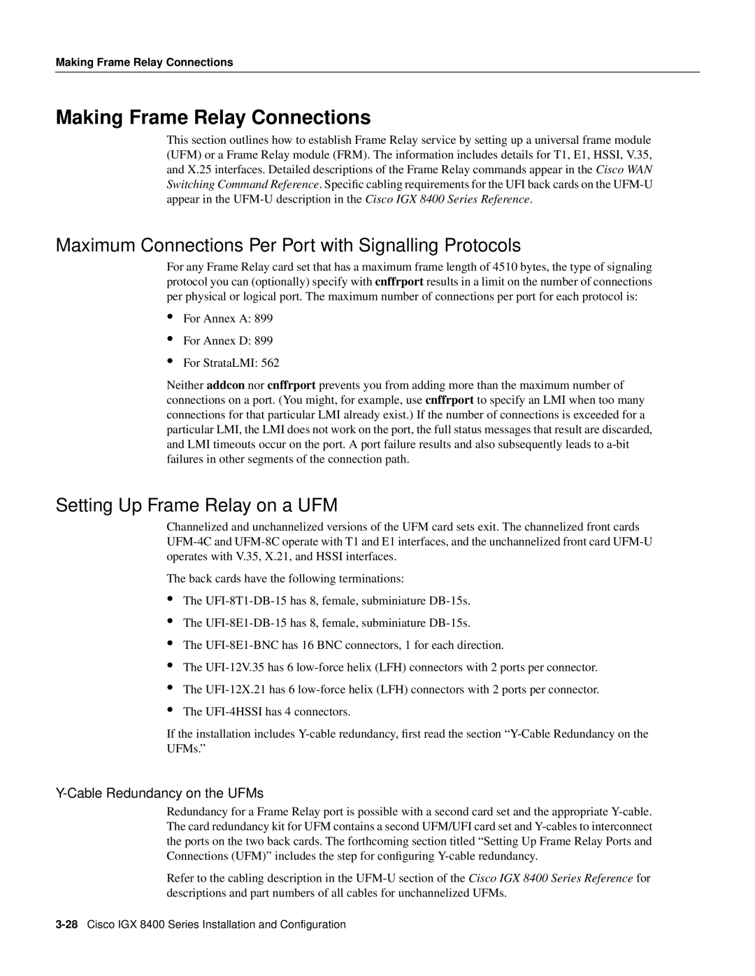 Cisco Systems IGX 8400 Series manual Making Frame Relay Connections, Maximum Connections Per Port with Signalling Protocols 