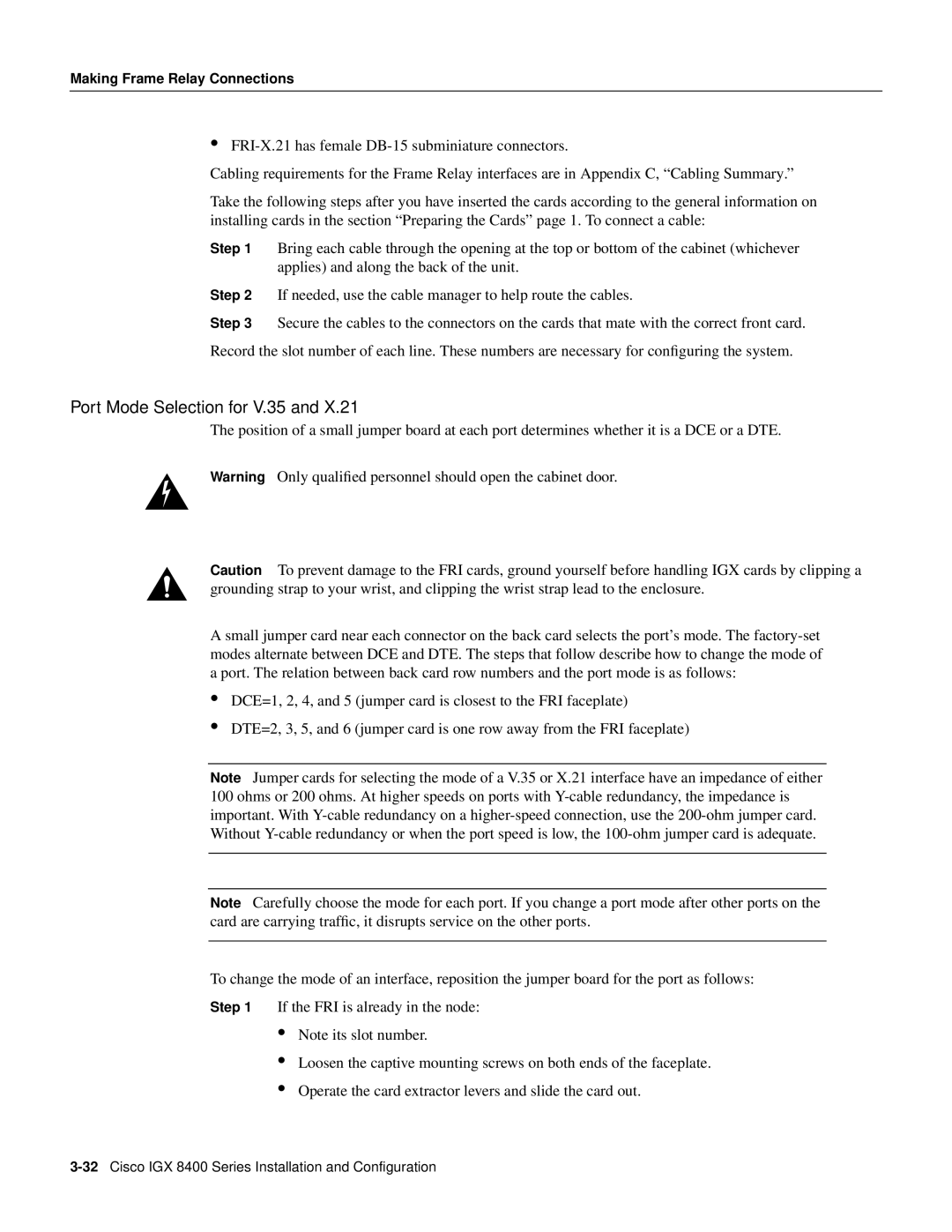 Cisco Systems IGX 8400 Series manual Port Mode Selection for V.35 