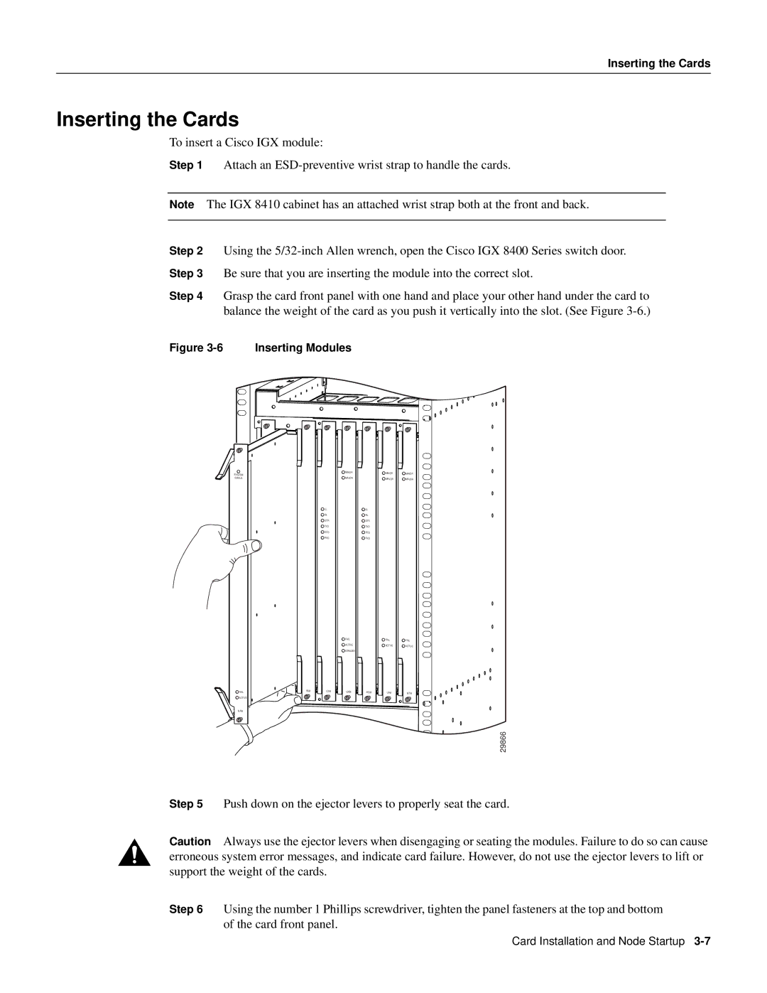 Cisco Systems IGX 8400 Series manual Inserting the Cards, Inserting Modules 