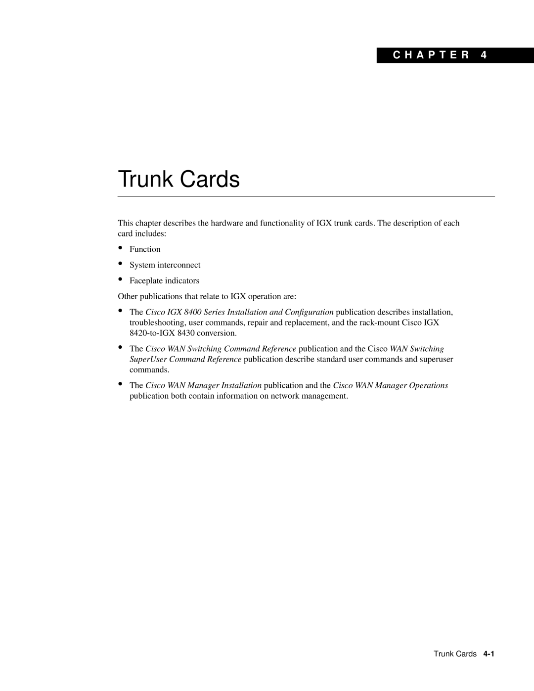 Cisco Systems IGX 8400 manual Trunk Cards 