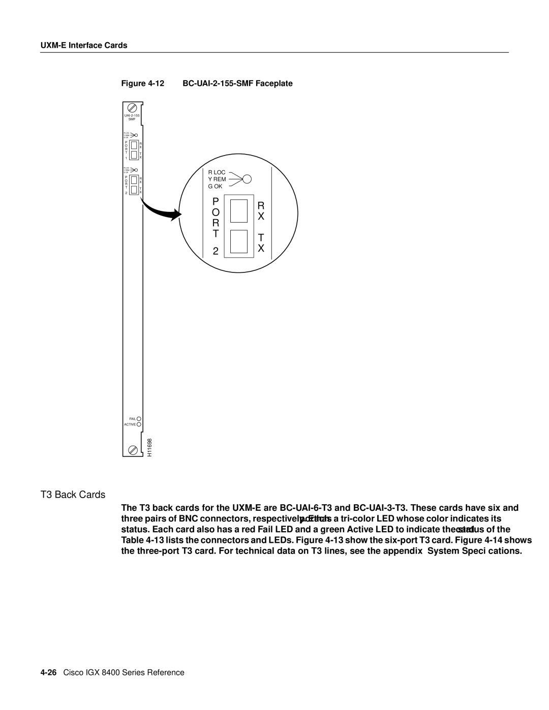 Cisco Systems IGX 8400 manual T3 Back Cards, BC-UAI-2-155-SMF Faceplate 