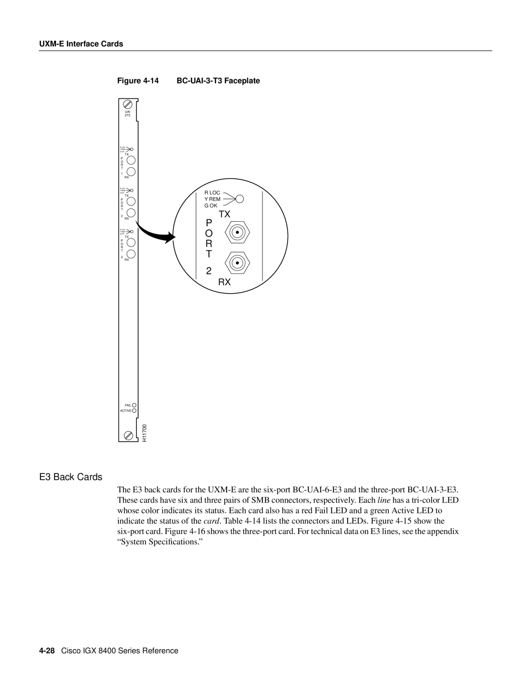 Cisco Systems IGX 8400 manual E3 Back Cards, BC-UAI-3-T3 Faceplate 