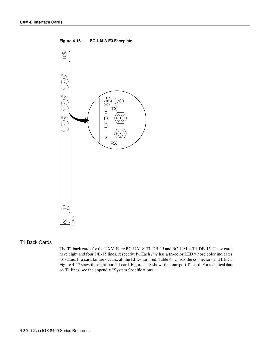 Cisco Systems IGX 8400 manual T1 Back Cards, BC-UAI-3-E3 Faceplate 