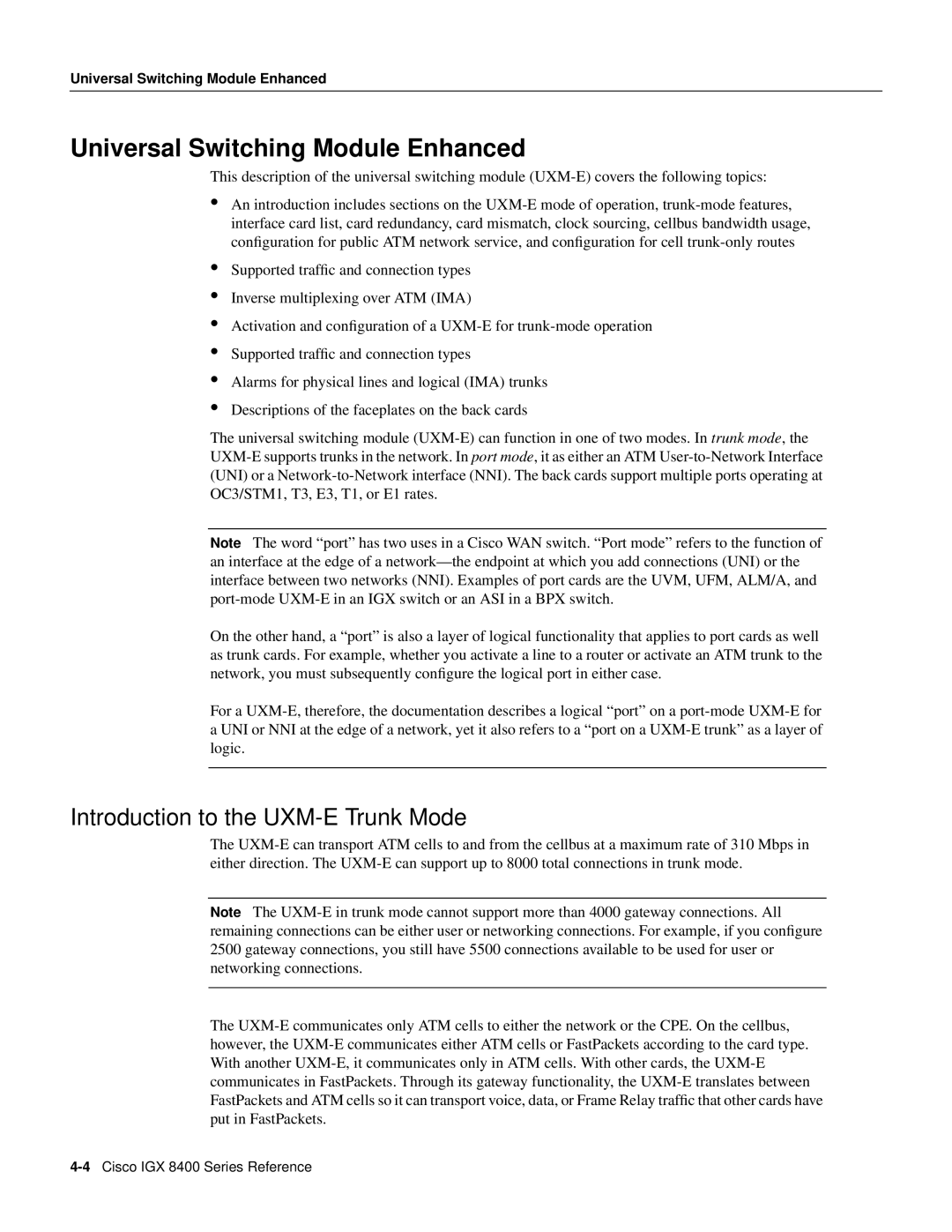 Cisco Systems IGX 8400 manual Introduction to the UXM-E Trunk Mode, Universal Switching Module Enhanced 