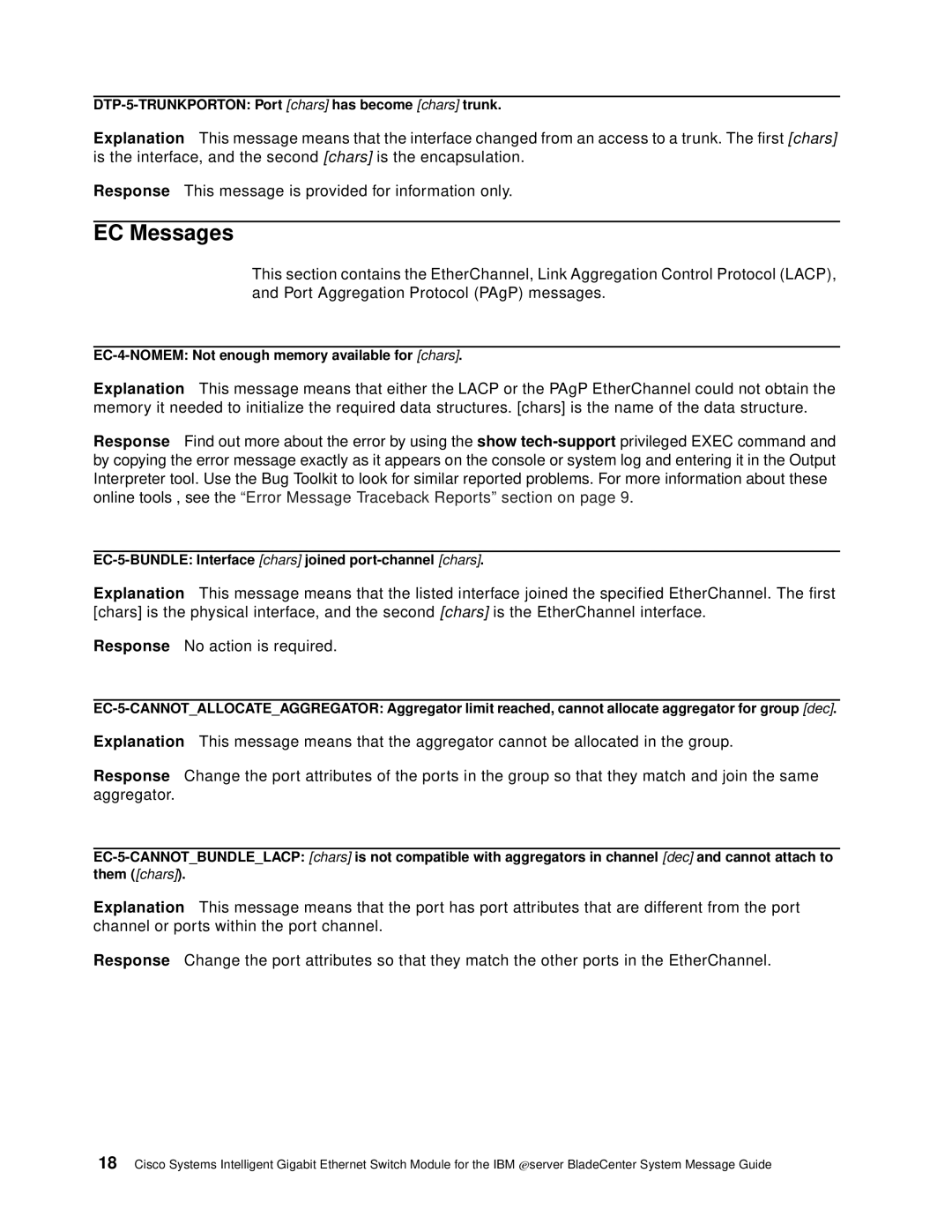 Cisco Systems Intelligent Gigabit Ethernet Switch Module manual EC Messages 