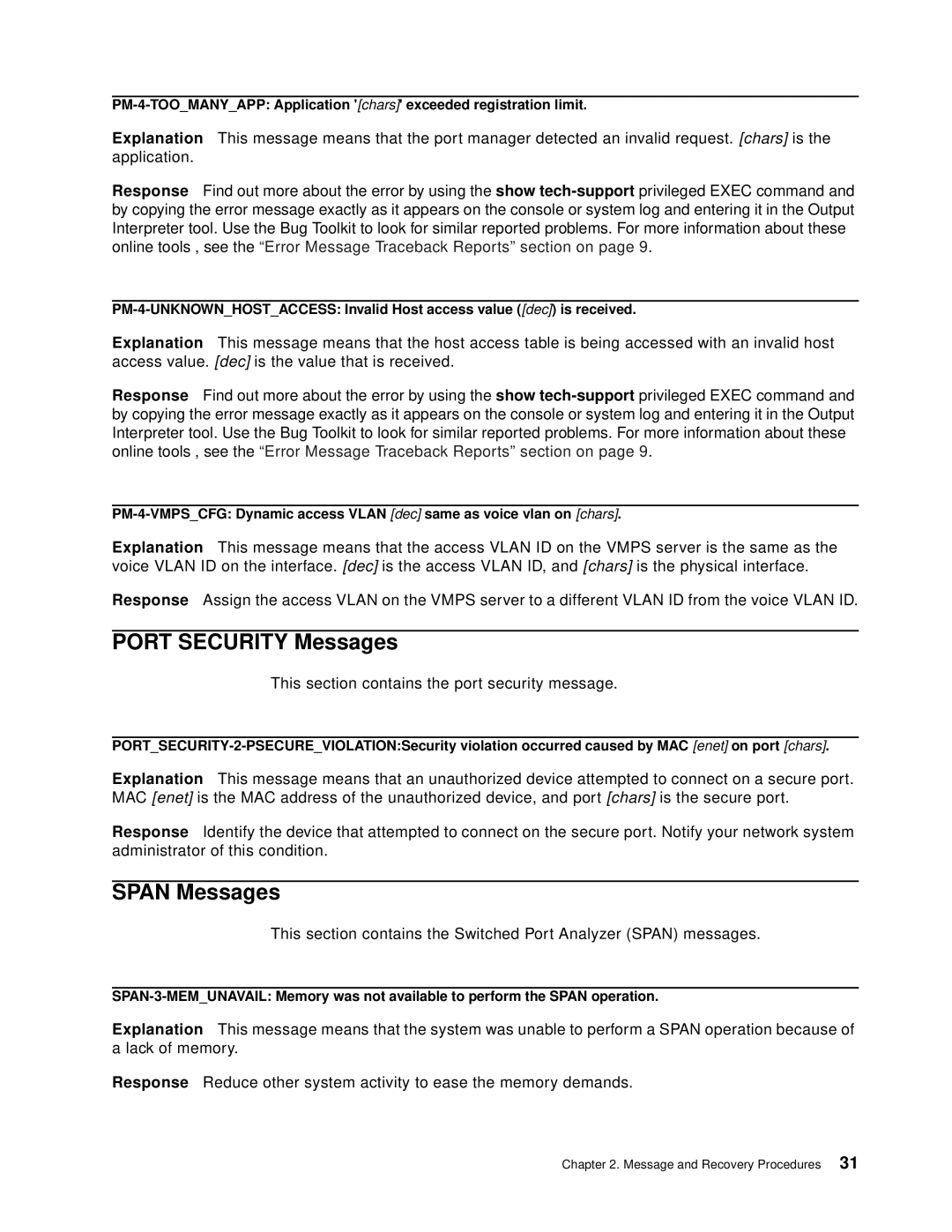 Cisco Systems Intelligent Gigabit Ethernet Switch Module manual Port Security Messages, Span Messages 