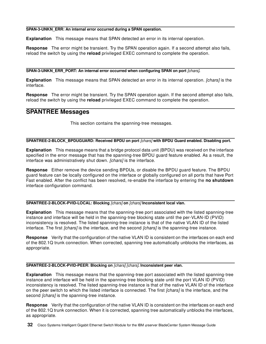 Cisco Systems Intelligent Gigabit Ethernet Switch Module manual Spantree Messages 