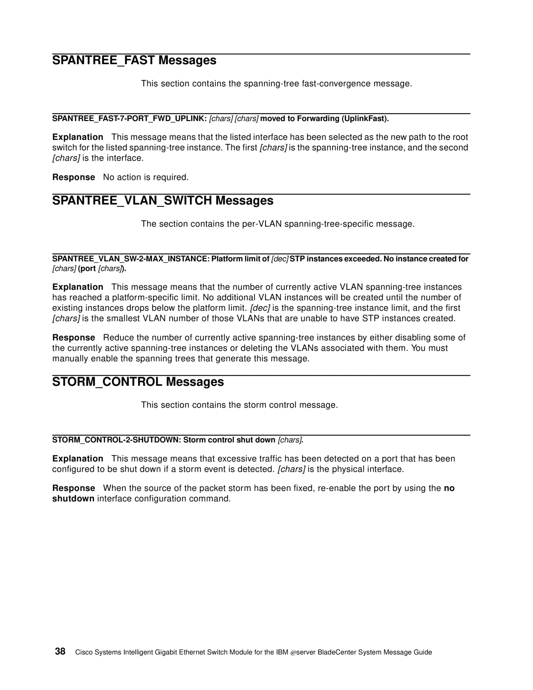 Cisco Systems Intelligent Gigabit Ethernet Switch Module manual Spantreefast Messages, Spantreevlanswitch Messages 