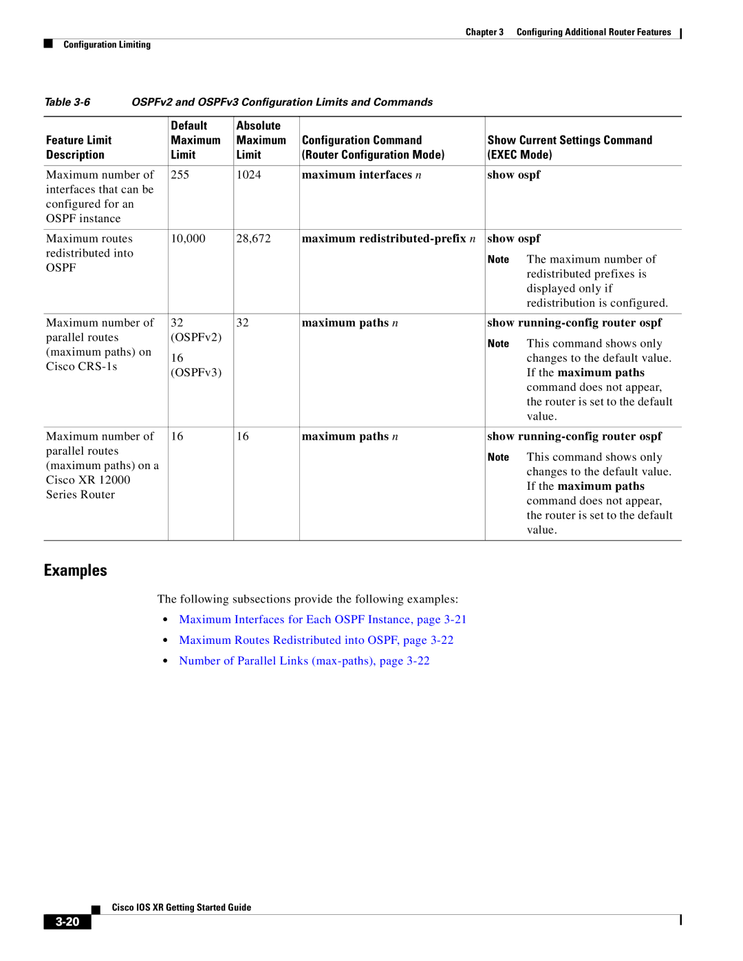 Cisco Systems IOS XR manual Maximum interfaces n Show ospf, Maximum redistributed-prefix n Show ospf, If the maximum paths 