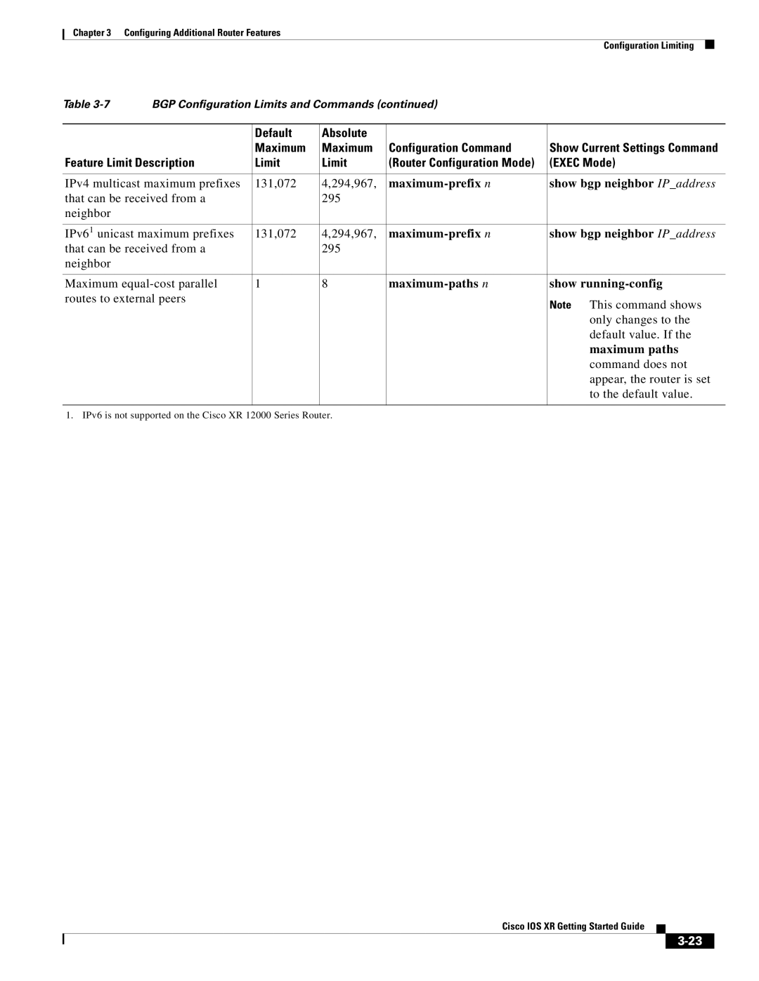 Cisco Systems IOS XR manual Maximum-paths n Show running-config, Maximum paths 