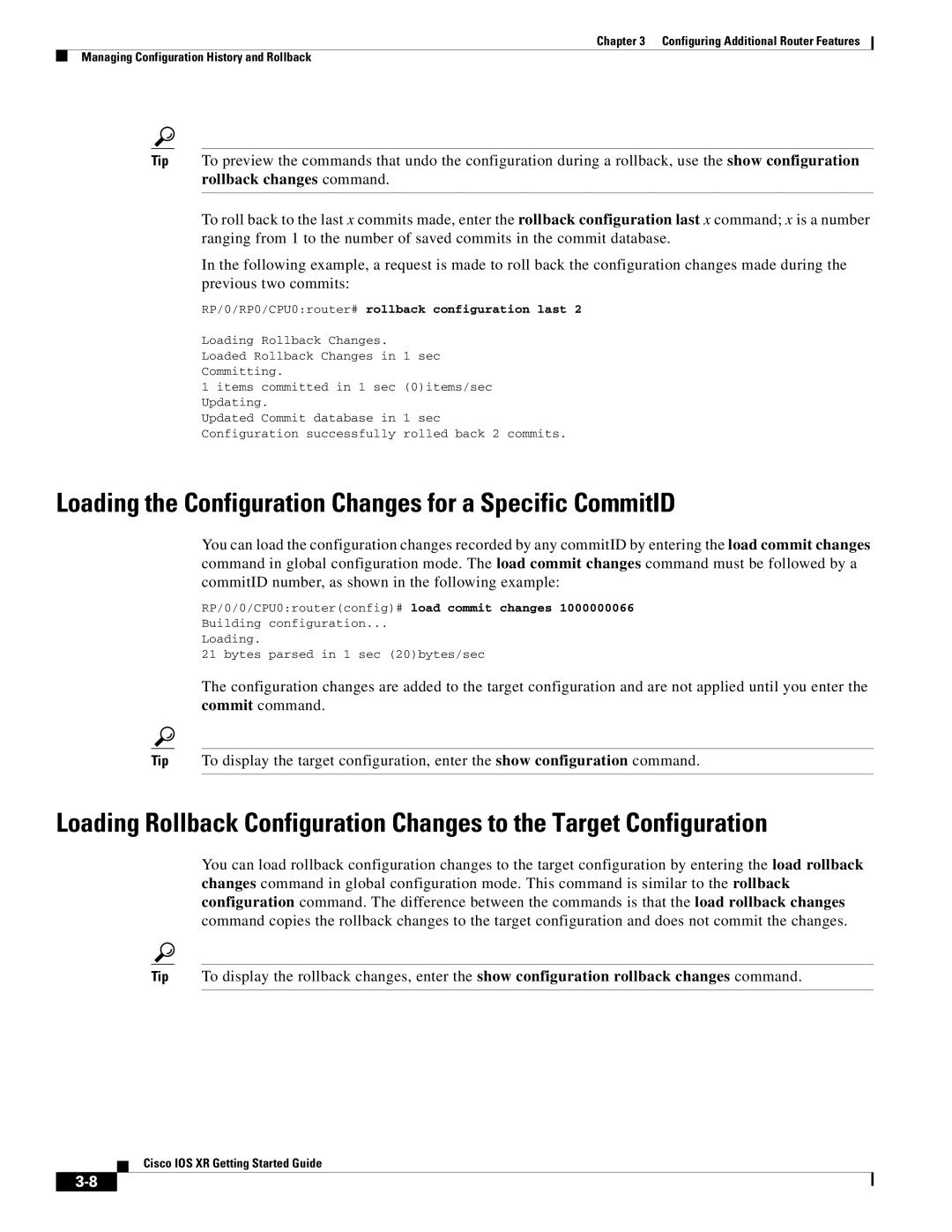 Cisco Systems IOS XR manual Loading the Configuration Changes for a Specific CommitID 