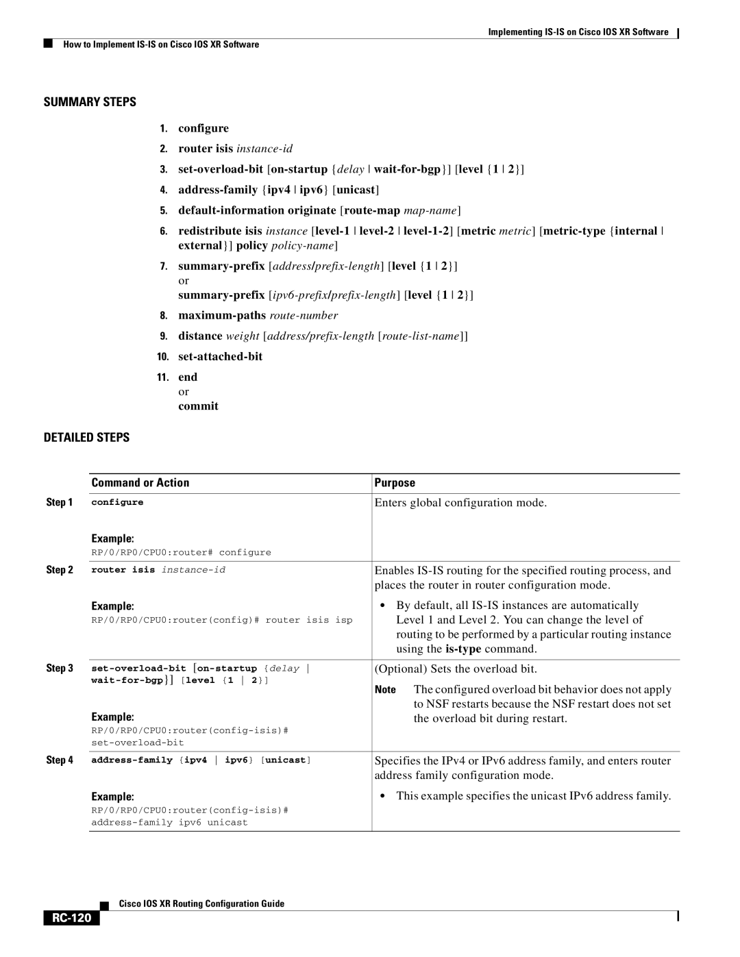 Cisco Systems IOS XR manual RC-120 