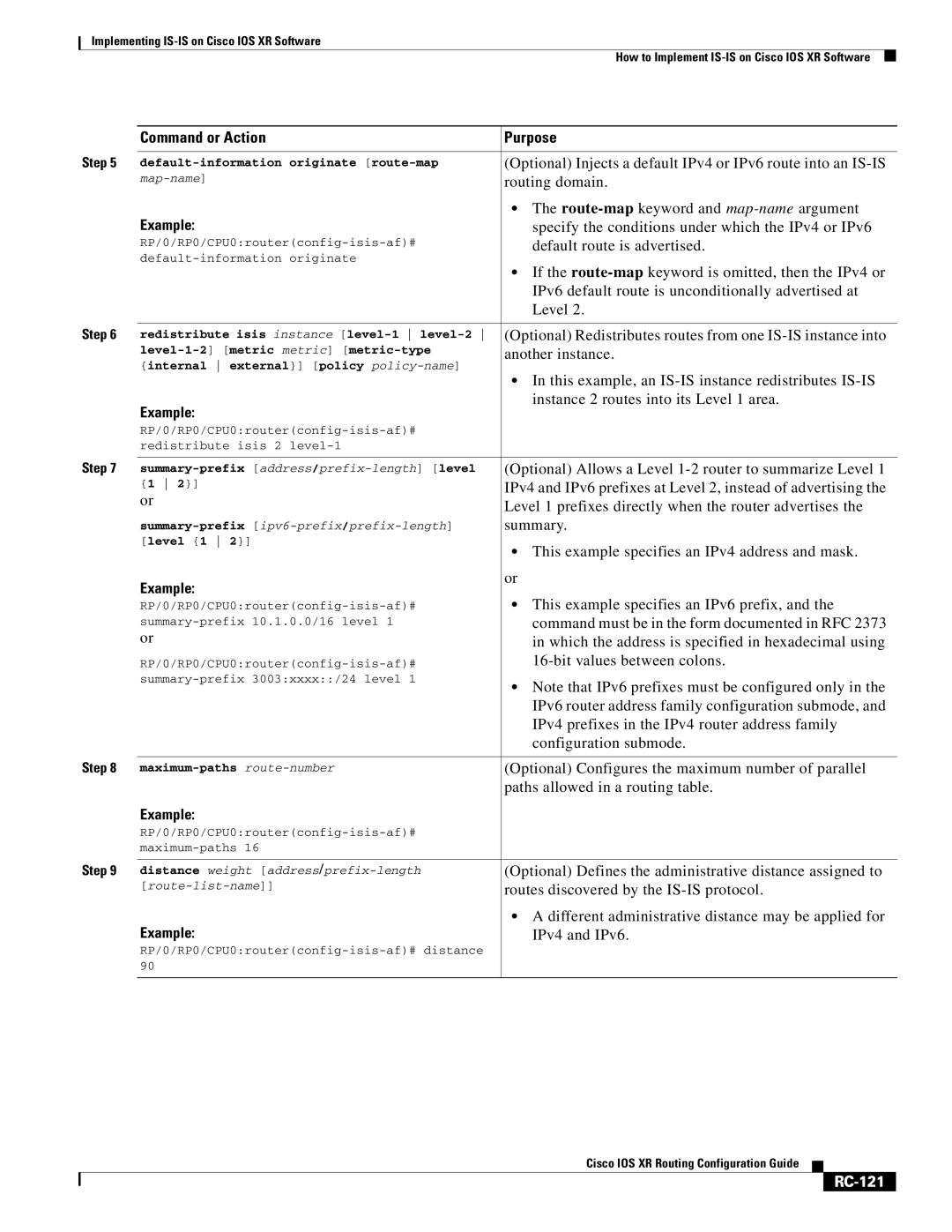 Cisco Systems IOS XR manual Instance 2 routes into its Level 1 area, RC-121 