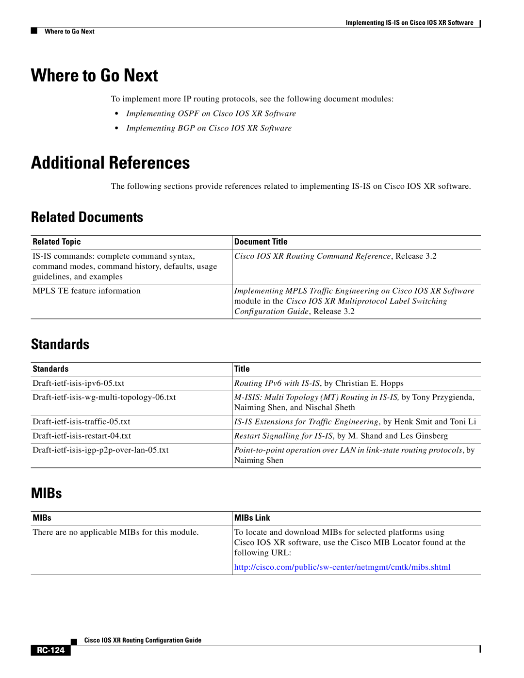 Cisco Systems IOS XR manual Where to Go Next, RC-124 