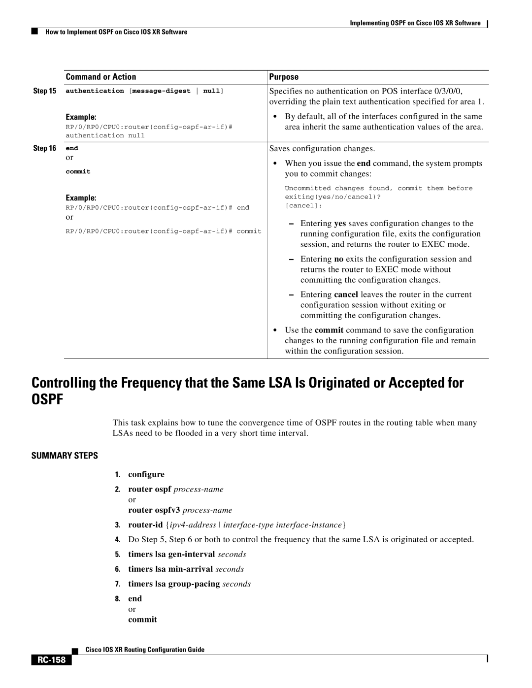 Cisco Systems IOS XR manual Ospf, RC-158 