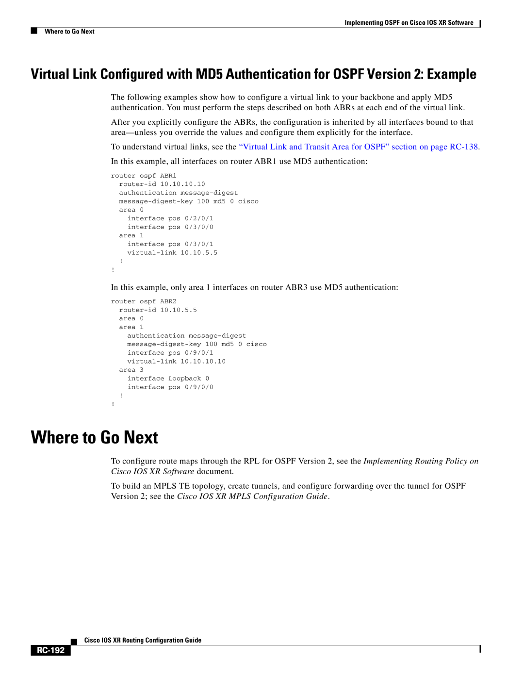 Cisco Systems IOS XR manual Where to Go Next, RC-192 