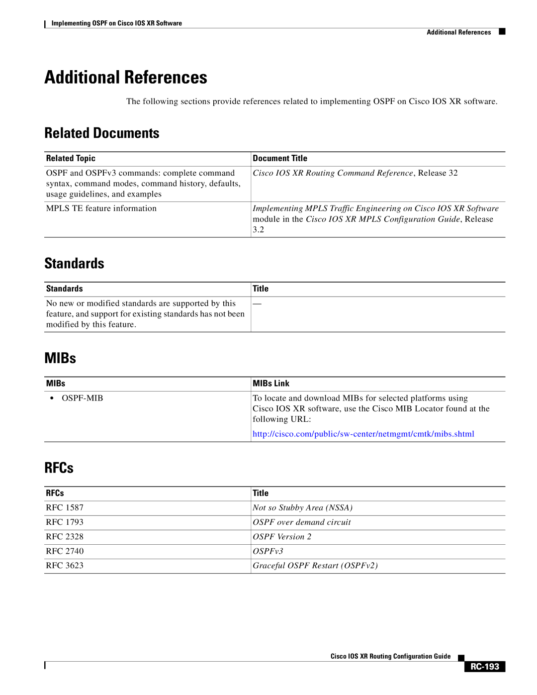 Cisco Systems IOS XR manual MIBs, RC-193 