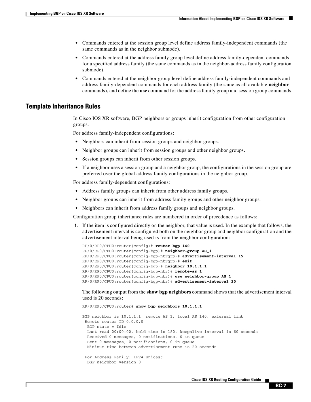 Cisco Systems IOS XR manual Template Inheritance Rules, RC-7 