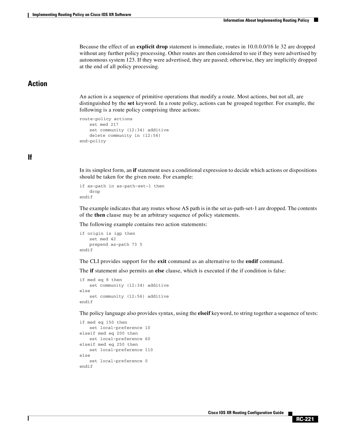 Cisco Systems IOS XR manual Action, RC-221 