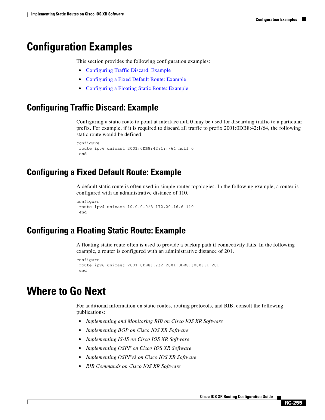 Cisco Systems IOS XR manual Configuration Examples, Configuring Traffic Discard Example, RC-255 