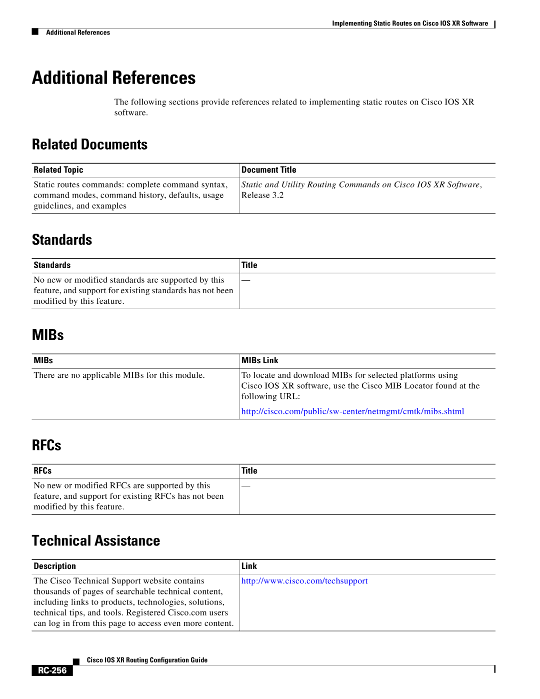 Cisco Systems IOS XR manual Additional References, RC-256 