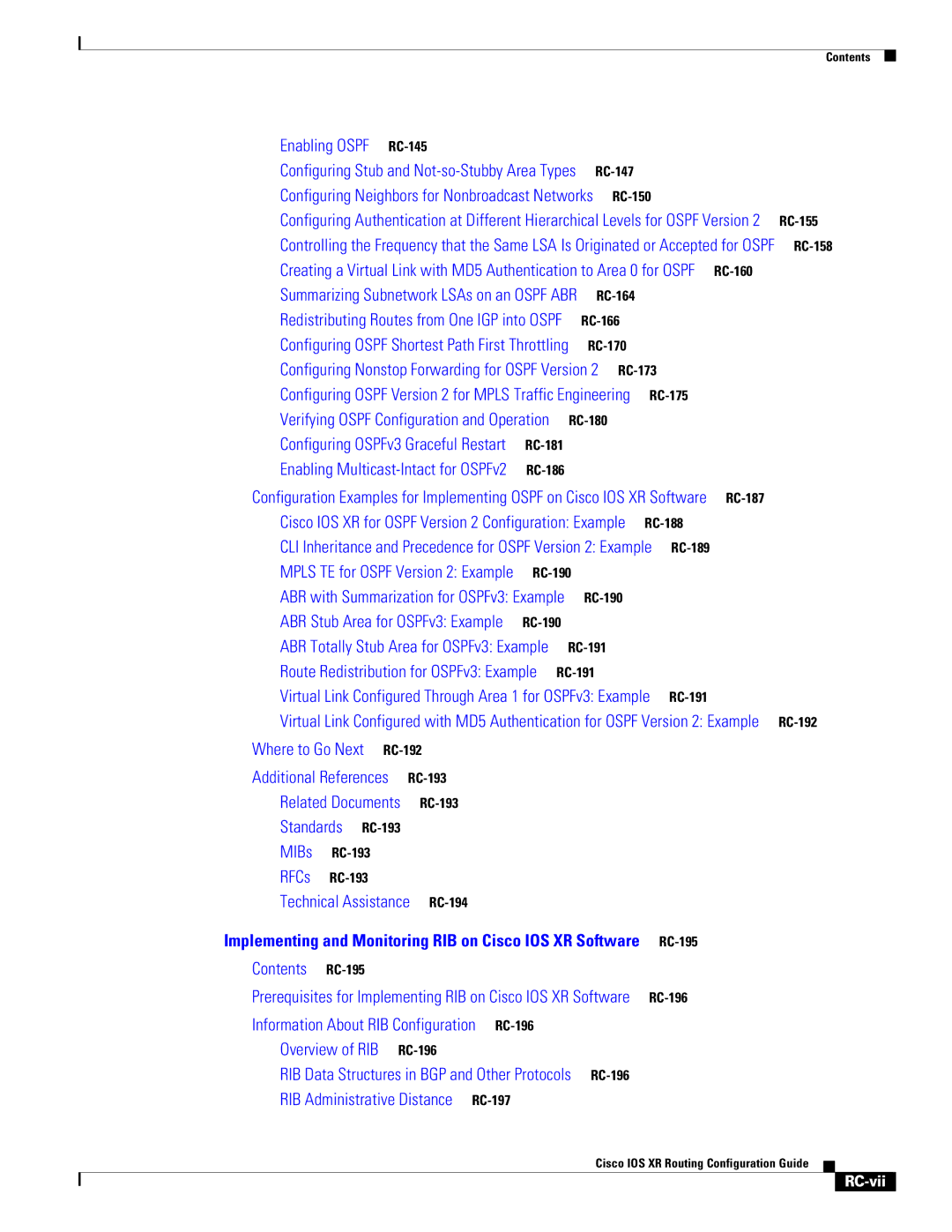 Cisco Systems manual RC-vii, Cisco IOS XR for Ospf Version 2 Configuration Example 