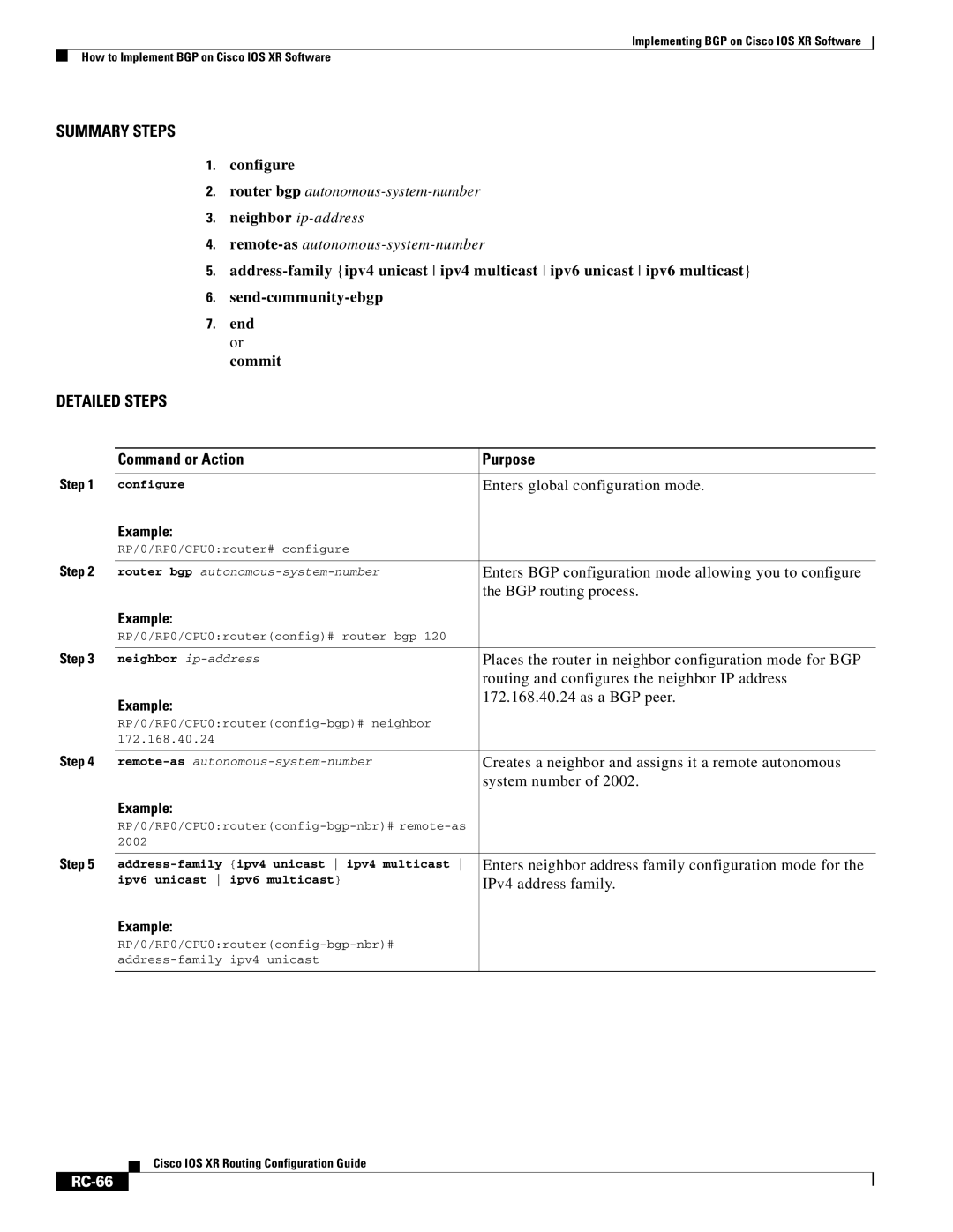 Cisco Systems IOS XR manual RC-66 