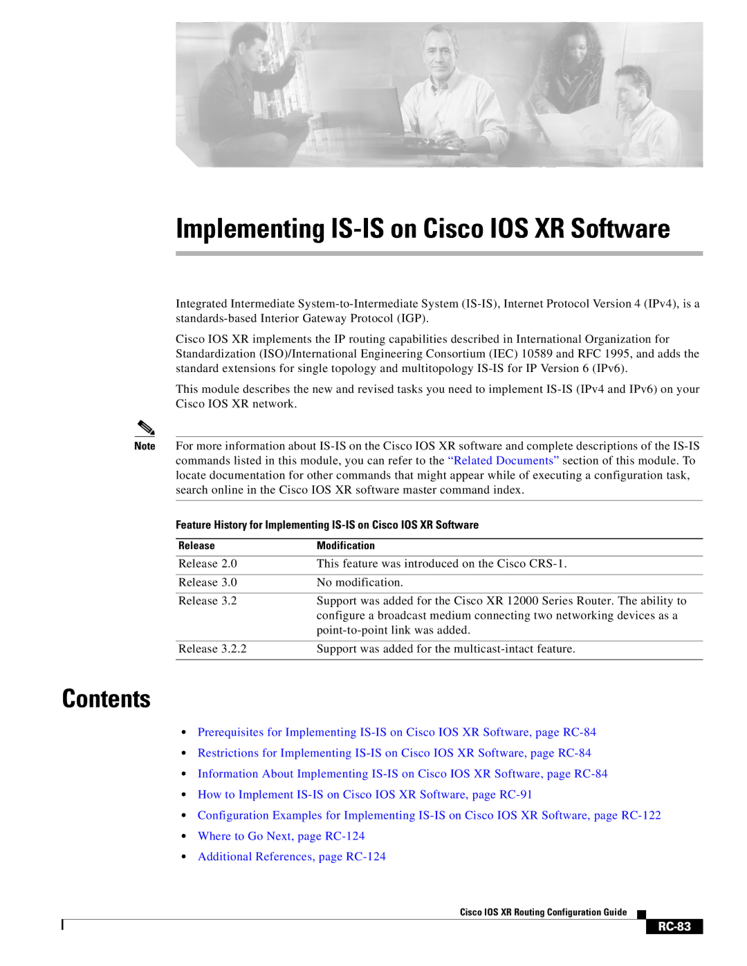 Cisco Systems manual Implementing IS-IS on Cisco IOS XR Software, RC-83 