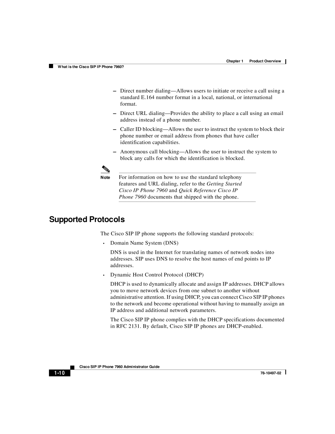 Cisco Systems IP phone 7960 manual Supported Protocols 