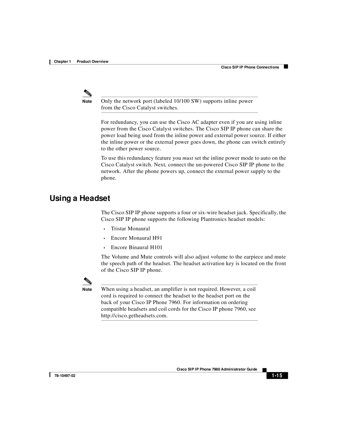 Cisco Systems IP phone 7960 manual Using a Headset 