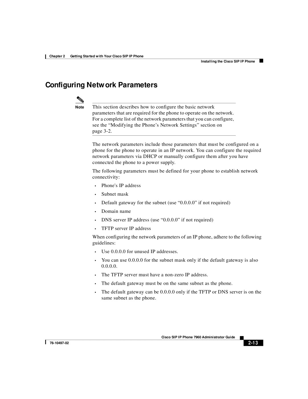 Cisco Systems IP phone 7960 manual Configuring Network Parameters 