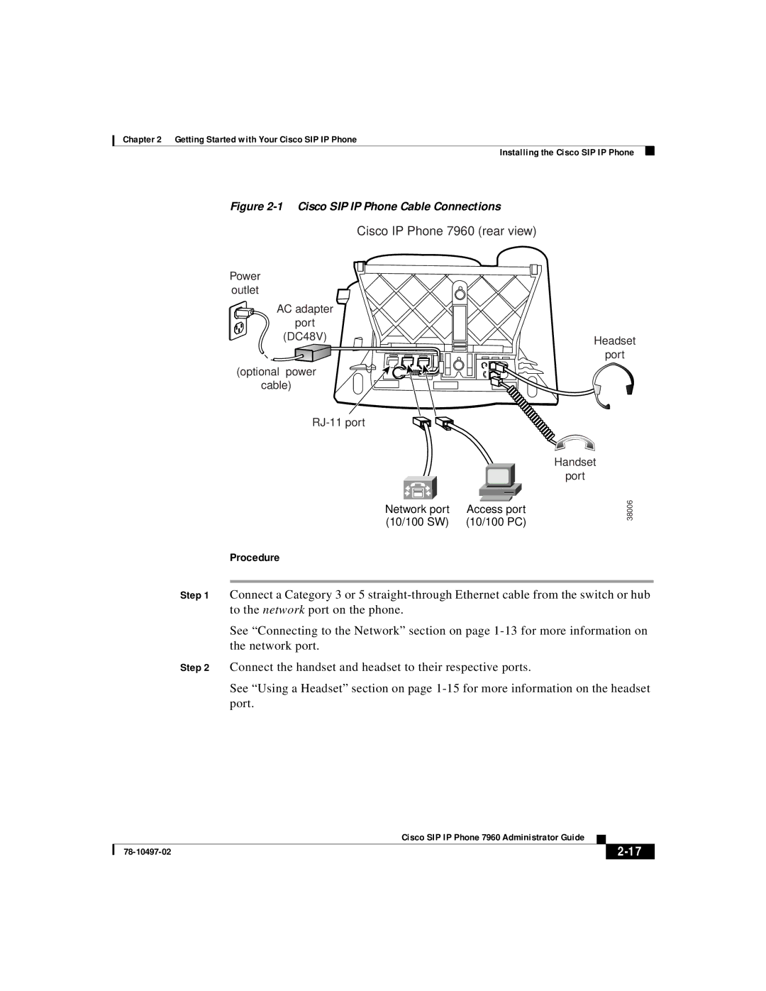 Cisco Systems IP phone 7960 manual Cisco IP Phone 7960 rear view 