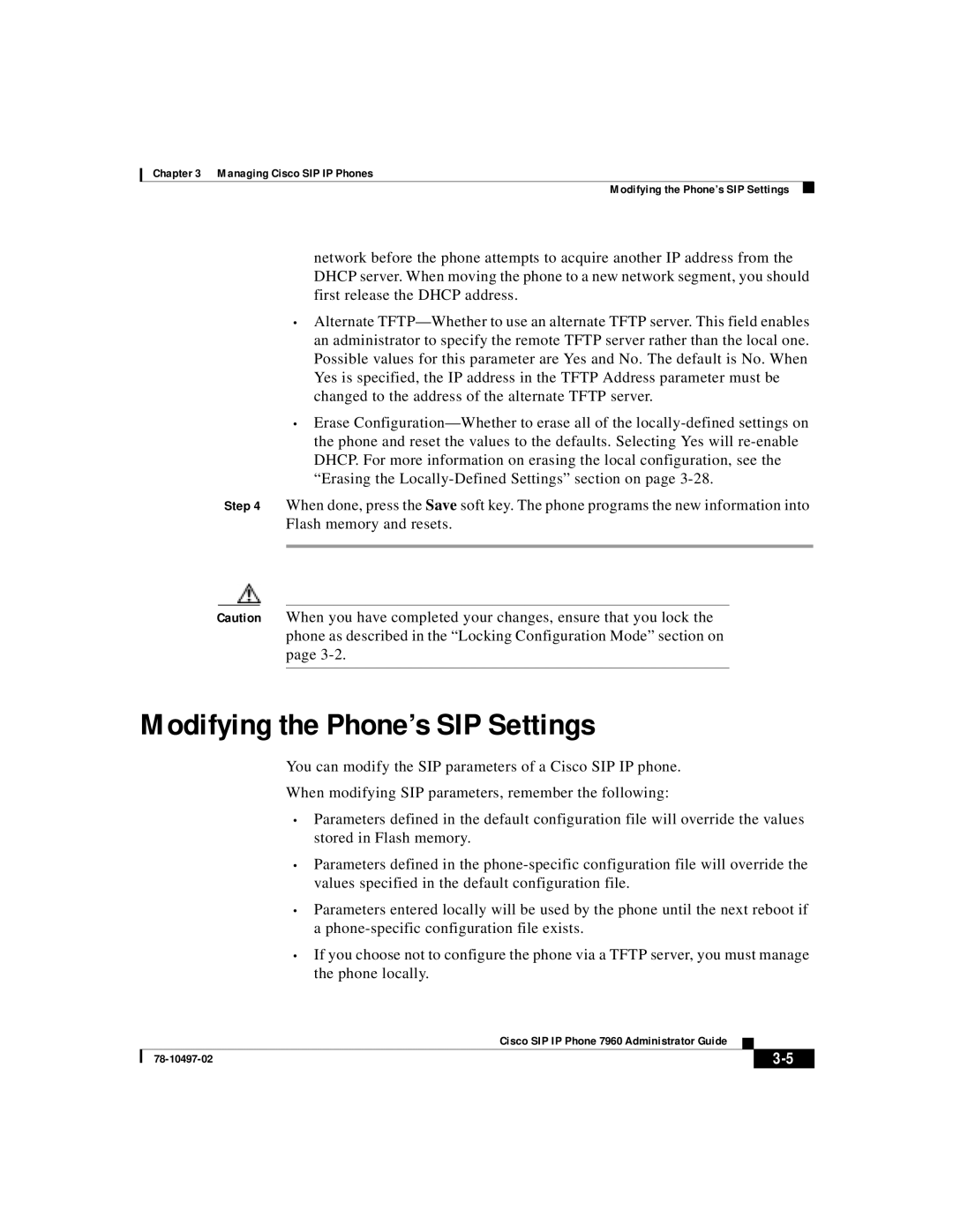 Cisco Systems IP phone 7960 manual Modifying the Phone’s SIP Settings 