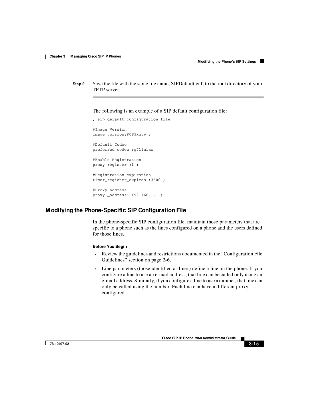 Cisco Systems IP phone 7960 manual Modifying the Phone-Specific SIP Configuration File 