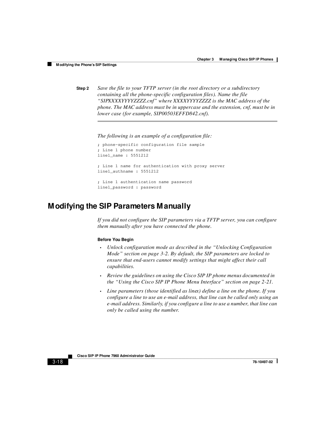 Cisco Systems IP phone 7960 manual Modifying the SIP Parameters Manually, Before You Begin 